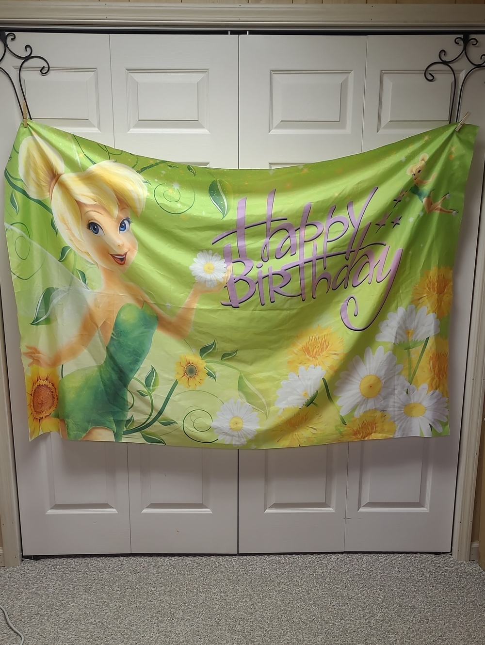 Fabric Tinker Bell "Happy Birthday" Party Backdrop Disney Fairy Banner  46x70 in